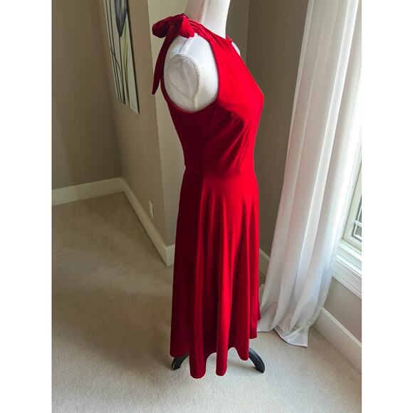 NWT Maison Tara red velvet halter fit & flare dress size 14 - Picture 6 of 9